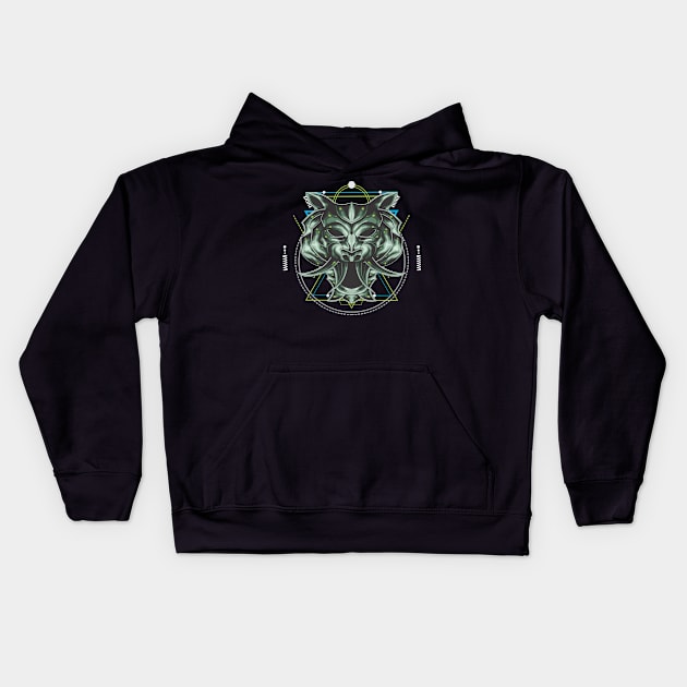 TIGER MASK SACRED GEOMETRY Kids Hoodie by sugiartoss_